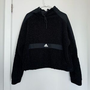 Black Adidas Sherpa Kangaroo Pocket Crew Neck Hoodie